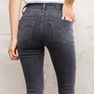LEVIS: Black 721 Distressed High Rise Skinny Jeans